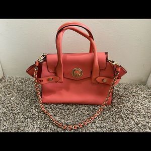 Michael Kors small salmon tote with gold accents and gold strap